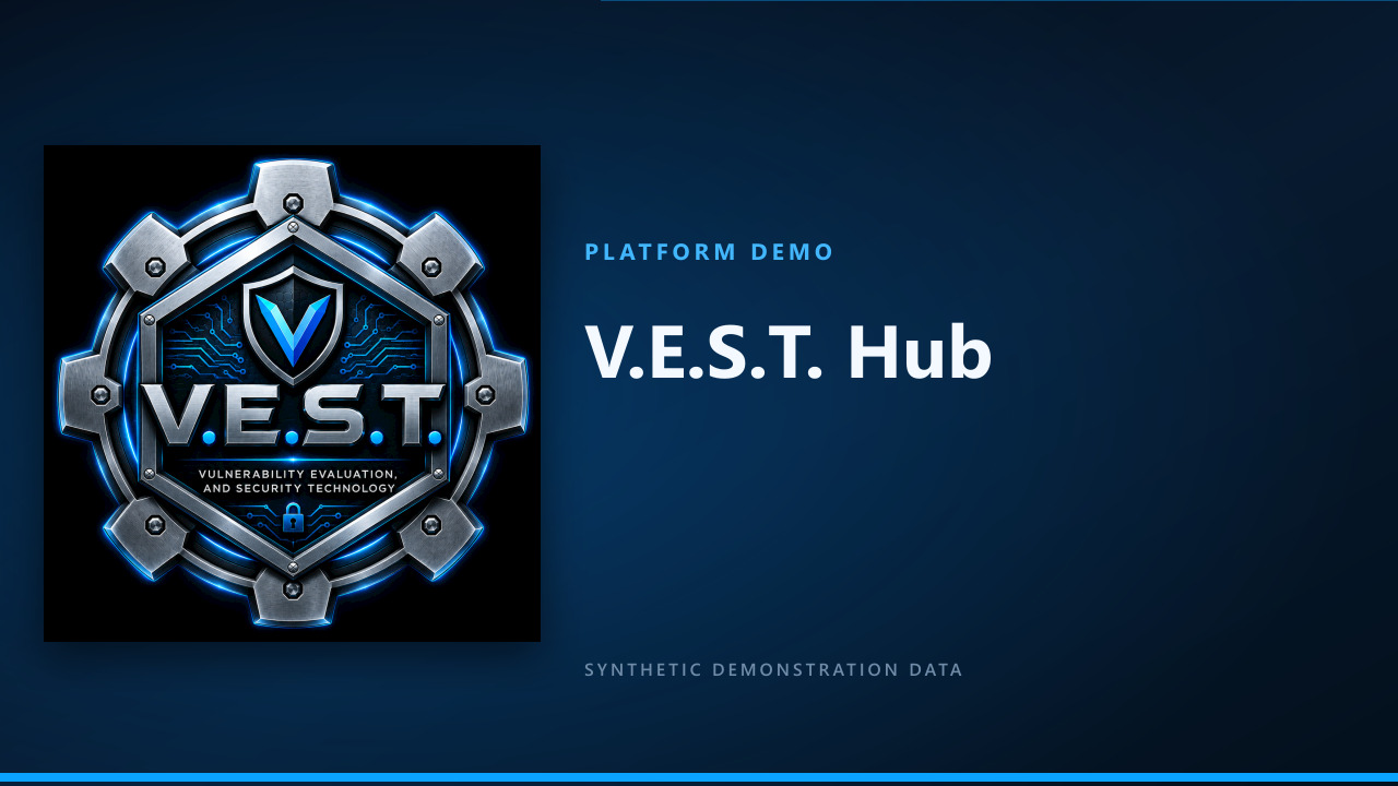 V.E.S.T. Hub demonstration title card labeled synthetic demonstration data
