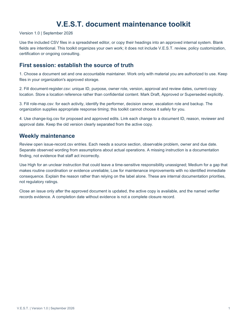 First page preview of the Document Maintenance Toolkit