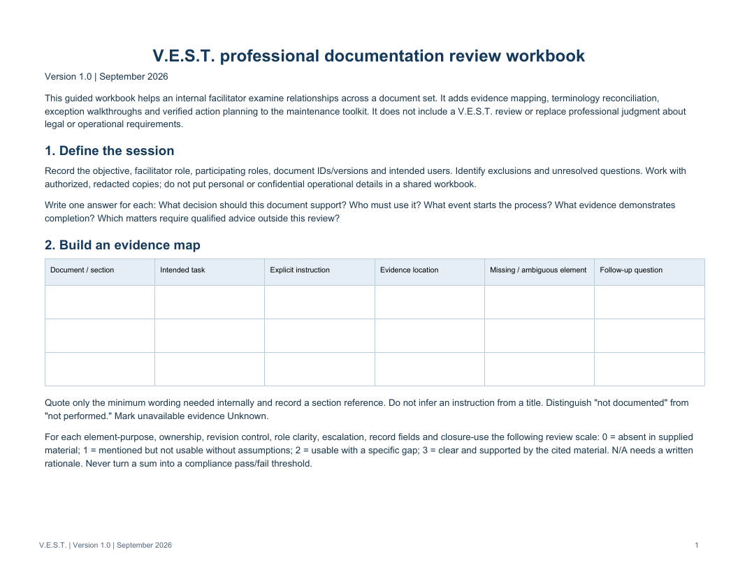 First page preview of the Professional Documentation Review Workbook